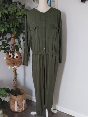 GAP Military Green Utility Button-Front Jumpsuit L